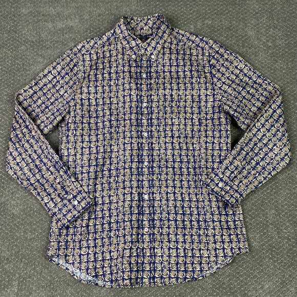 J. McLaughlin Button Down Shirt Mens Large All Over Print Floral banana Tropical - Picture 2 of 14